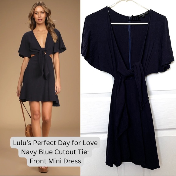 Lulu's Navy Blue Cutout Tie-Front Mini Dress - Picture 1 of 5